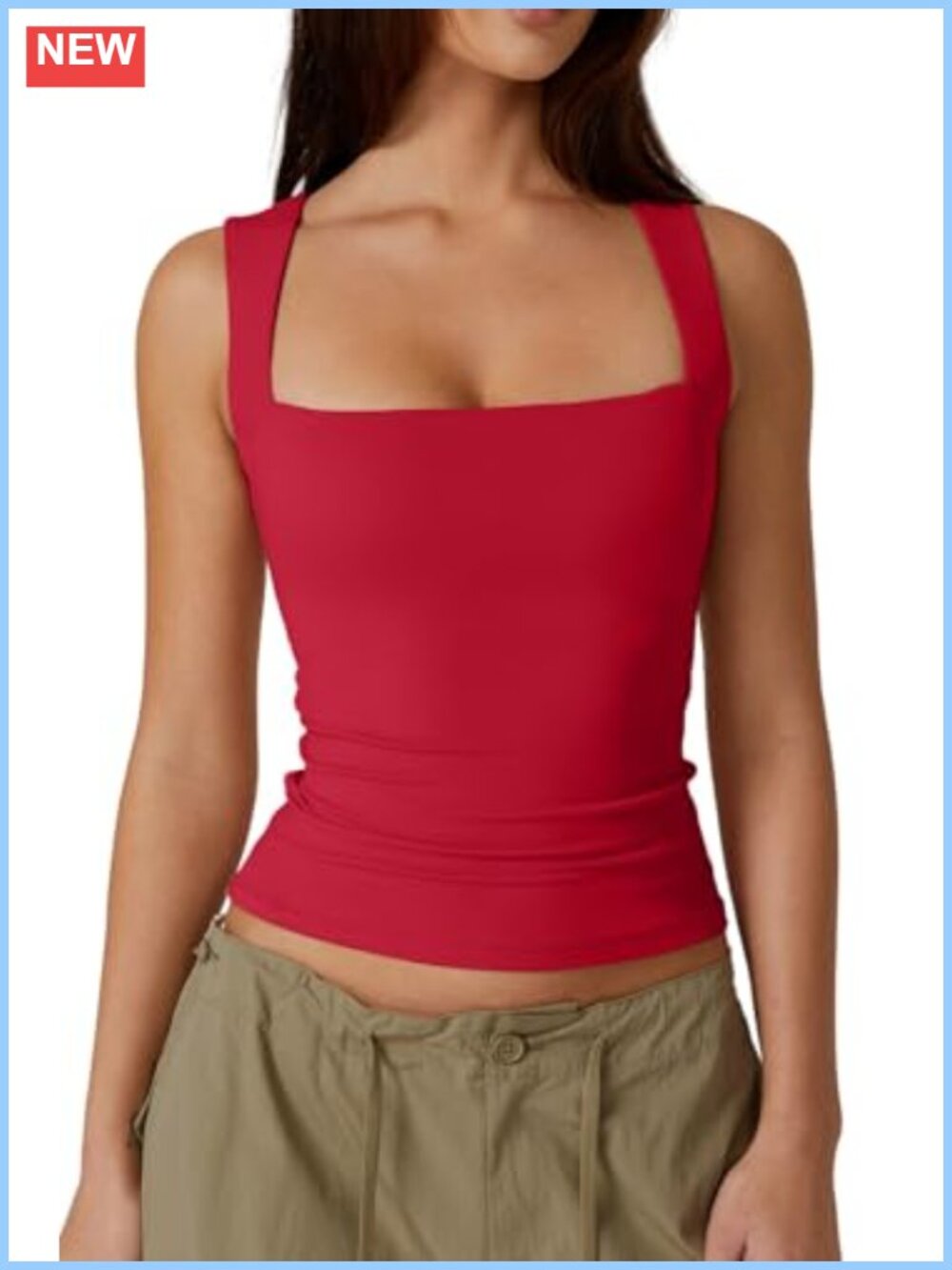 Women's Square Neck Sleeveless Double-Layer Tank Top Basic Tight T Shirt
